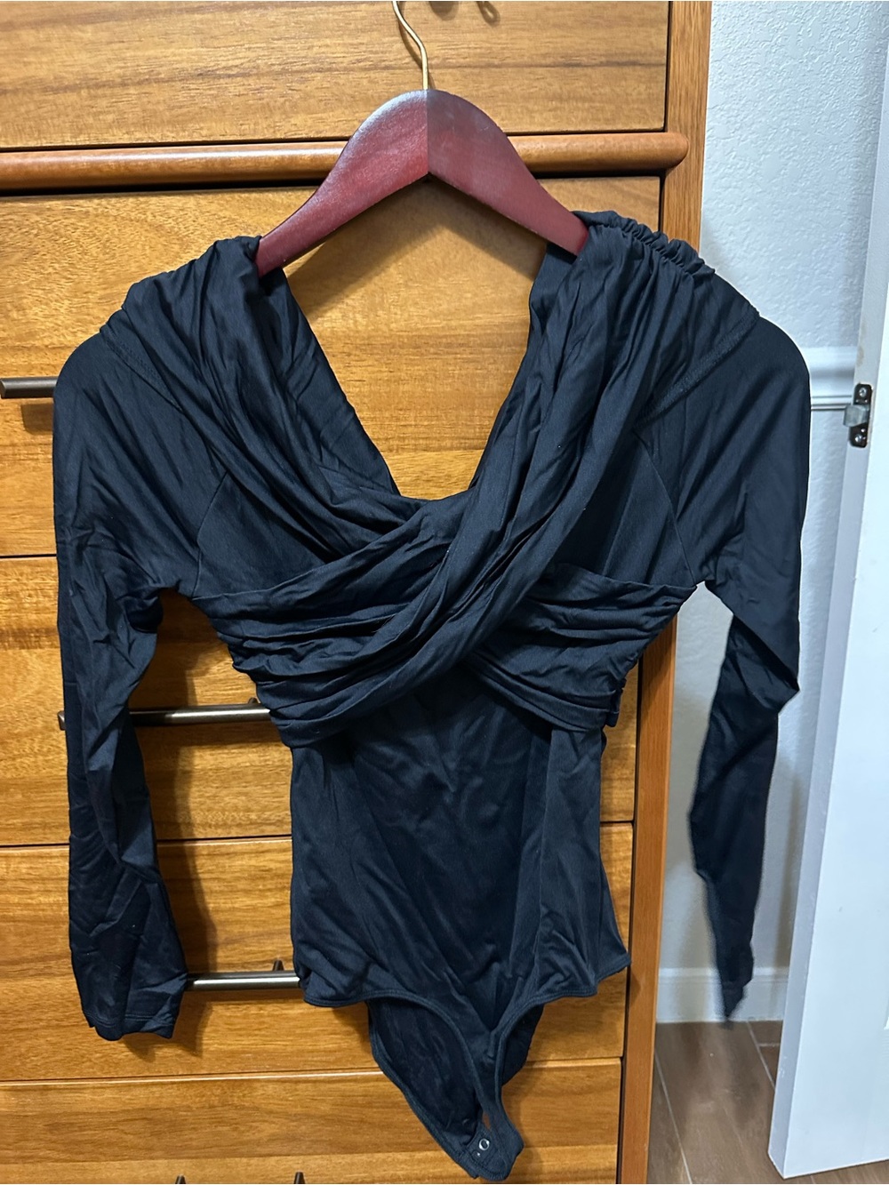 Abercrombie & Fitch Black Draped Wrap-Front Bodysuit
